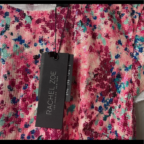 RACHEL ZOE “Lili” Pink Sequin Chiffon-trimmed Crepe Mini Dress - Picture 6 of 12